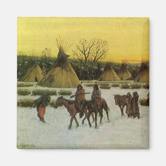 Sioux Camp bij Wounded Knee door John Hauser Magneet (Voorkant)