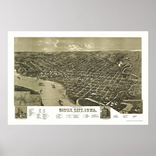 Sioux City, IA Panoramic Map - 1888 Poster (Voorkant)