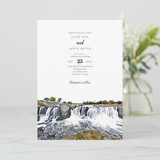 Sioux Herfsten Waterfall Wedding Uitnodiging (Staand voorkant)