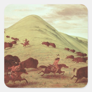 Sioux Indians jagend op buffel, 1835 (olie op doek Vierkante Sticker
