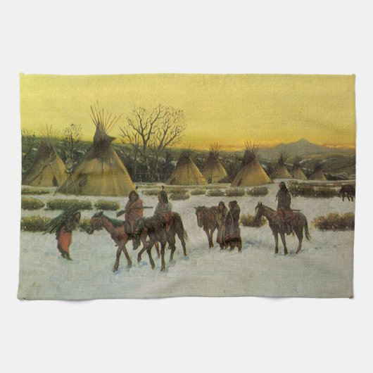 Sioux-kamp bij Wounded Knee door John Hauser Theedoek (Horizontaal)