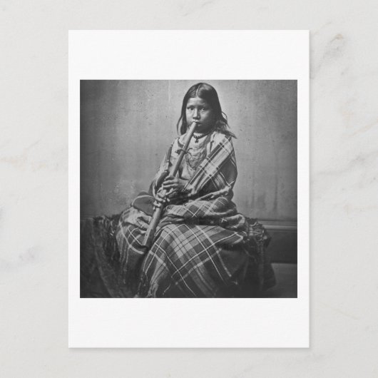 Sioux Musician Girl Black en White Briefkaart (Voorkant)