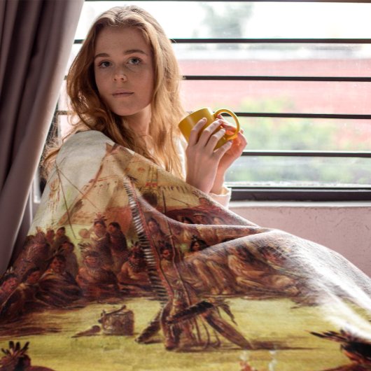 Sioux War Council George Catlin Circa 1850 Fleece Deken