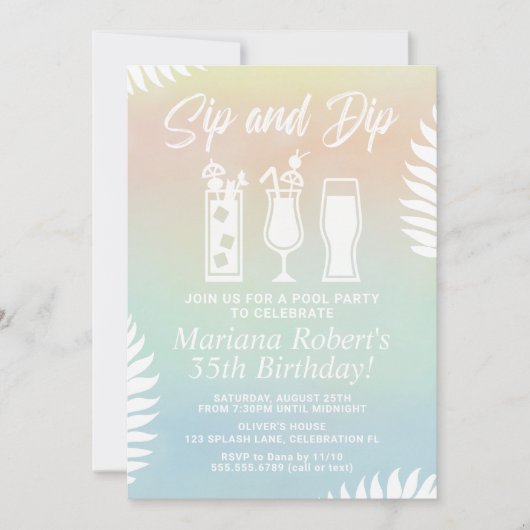 Sip and Dip Pool Party Uitnodiging voor verjaardag (Voorkant)