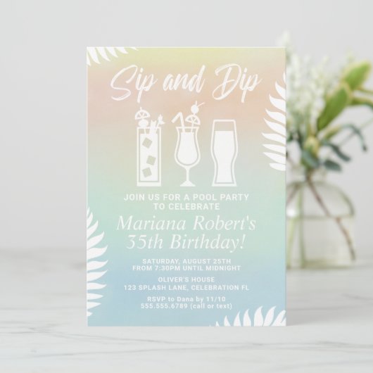 Sip and Dip Pool Party Uitnodiging voor verjaardag (Staand voorkant)
