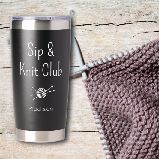 Sip And Knit Club Knitting Lovers Custom Geïsoleerde Drinkbeker