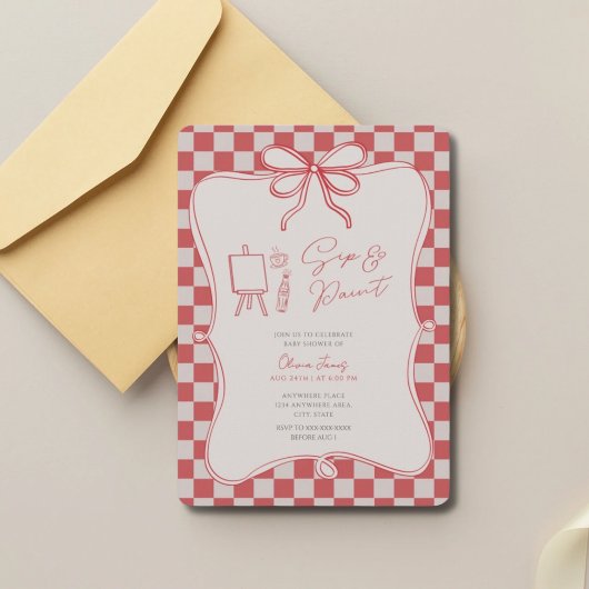 Sip and paint baby shower kaart