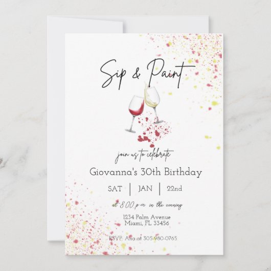 Sip and Paint Wijnschilderij Verjaardagsuitnodigin Kaart (Voorkant)