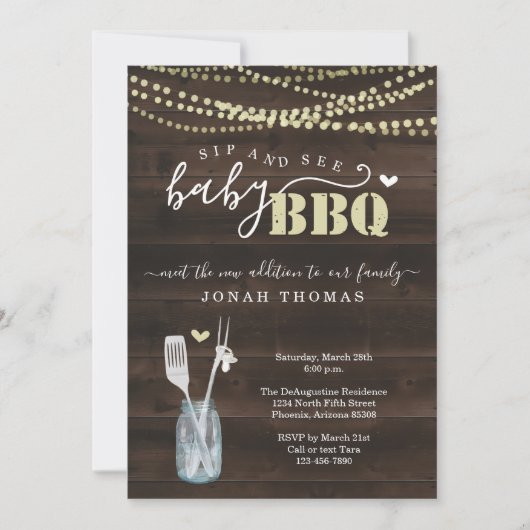 Sip and See Baby BBQ Invitation - Baby Q Barbeque Kaart (Voorkant)