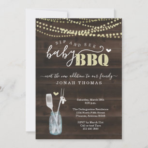 Sip and See Baby BBQ Invitation - Baby Q Barbeque Kaart