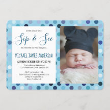 Sip and See Baby Boy Foto Blauwe Polka Dot