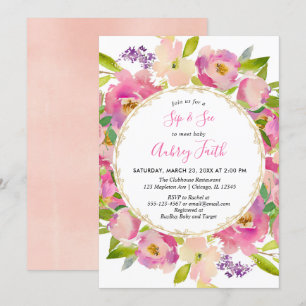 Sip and See baby girl blush roze pastel bloemen Kaart