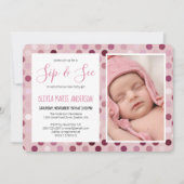 Sip and See Baby Meisje Douche Foto Roze Polka Dot Kaart (Voorkant)
