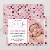 Sip and See Baby Meisje Douche Foto Roze Polka Dot