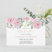 Sip and See Baby Meisje Foto Roze Waterverf Floral Kaart (Staand voorkant)