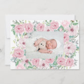 Sip and See Baby Meisje Foto Roze Waterverf Floral Kaart (Achterkant)