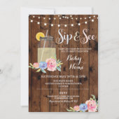 Sip and See Baby shower Floral Wood Rustic Invite Kaart (Voorkant)