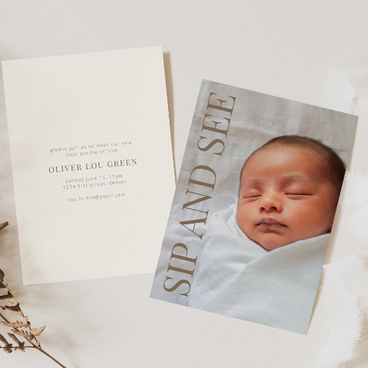 Sip and See Baby shower Invitation Kaart