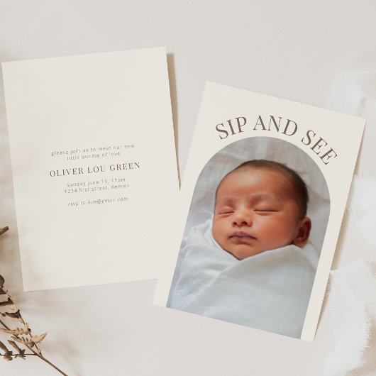 Sip and See Baby shower Invitation Kaart