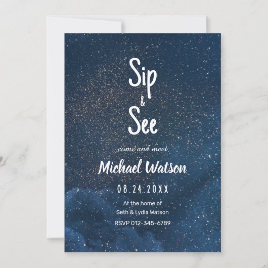 Sip and See Baby shower Invitation, Sterrennacht Kaart (Voorkant)