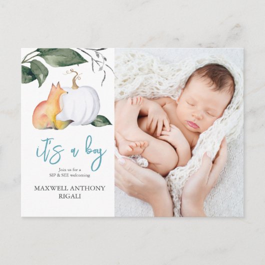 Sip and See Baby Shower Invitations Herfst Fox Feestdagenkaart (Voorkant)