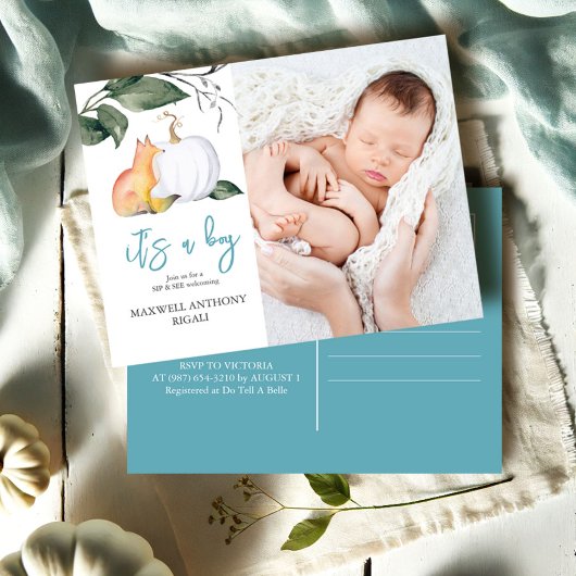 Sip and See Baby Shower Invitations Herfst Fox Feestdagenkaart