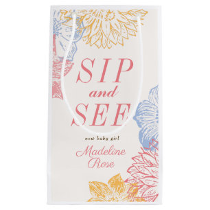 Sip and See Baby shower Label Modern Floral Klein Cadeauzakje