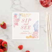 Sip and See Baby shower Label Modern Floral Servet (Insitu)