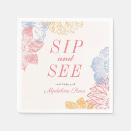 Sip and See Baby shower Label Modern Floral Servet