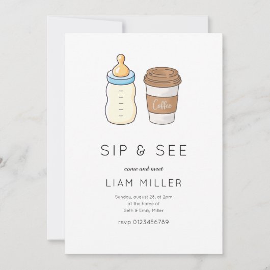 Sip and See Baby shower Minimalistisch baby shower Kaart (Voorkant)