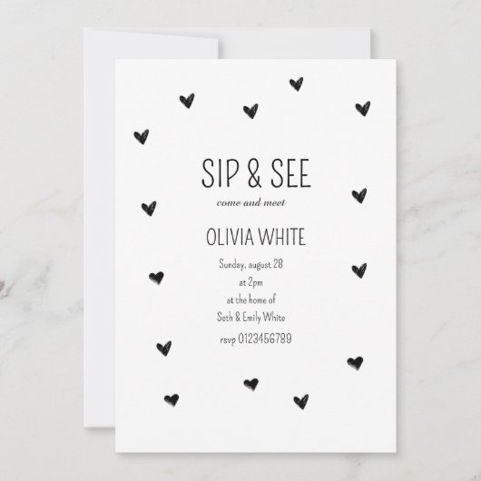 Sip and See Baby shower Minimalistisch baby shower Kaart (Voorkant)