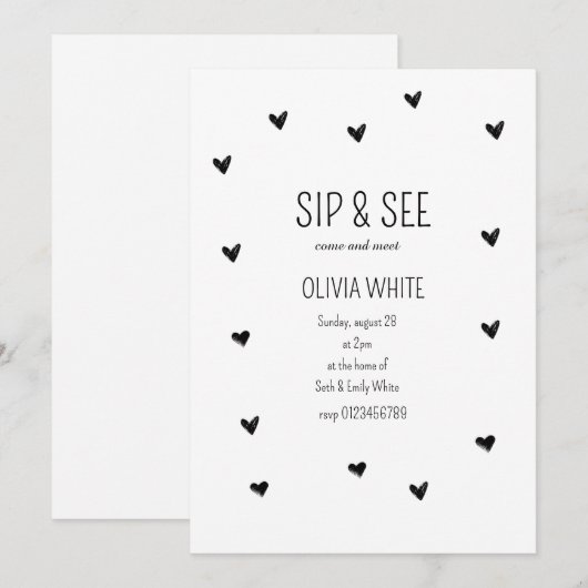 Sip and See Baby shower Minimalistisch baby shower Kaart (Voorkant / Achterkant)