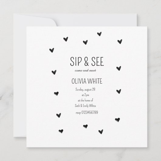 Sip and See Baby shower Minimalistisch baby shower Save The Date (Voorkant)
