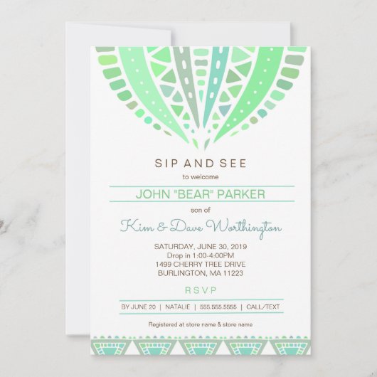 Sip and See baby shower nodig, boy mandala Kaart (Voorkant)