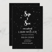 Sip and See Baby shower, StarryNight Minimalist Kaart (Voorkant / Achterkant)
