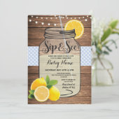 Sip and See Baby shower Wood Rustiek Blauw Uitnodi Kaart (Staand voorkant)