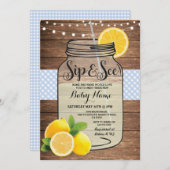 Sip and See Baby shower Wood Rustiek Blauw Uitnodi Kaart (Voorkant / Achterkant)