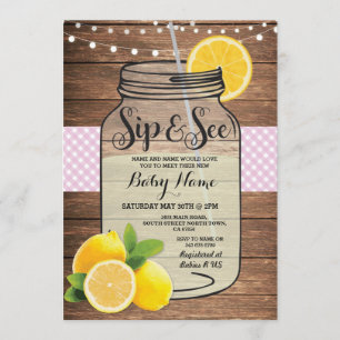 Sip and See Baby shower Wood Rustiek Roze Uitnodig Kaart