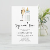Sip and See Champagne Baby Bottle Baby shower Kaart (Staand voorkant)