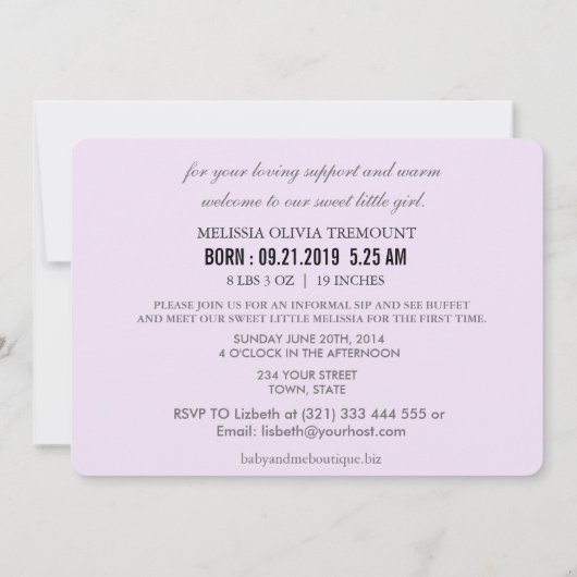 Sip and See Feather Nest Foto Baby Aankondiging (Achterkant)