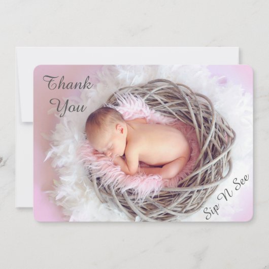 Sip and See Feather Nest Foto Baby Aankondiging (Voorkant)