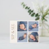 Sip and See Invitation Briefkaart met vier foto's (Staand voorkant)