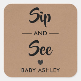 Sip and See Label, Nieuwe Baby Sticker, Baby showe Vierkante Sticker