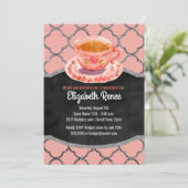 Sip and See New Baby Girl Welkom Teacup Uitnodigin Kaart (Staand voorkant)