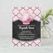 Sip and See New Baby Girl Welkom Theepot Uitnodigi Kaart (Staand voorkant)