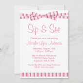 Sip and See Pink Stripe Ribbon Bow Kaart (Voorkant)