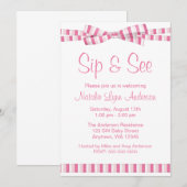 Sip and See Pink Stripe Ribbon Bow Kaart (Voorkant / Achterkant)
