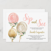 Sip and See roze ballonnen baby shower meisje Kaart (Voorkant / Achterkant)