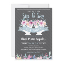 Sip and See Tea Party Baby shower Uitnodiging