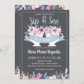 Sip and See Tea Party Baby shower Uitnodiging (Voorkant / Achterkant)